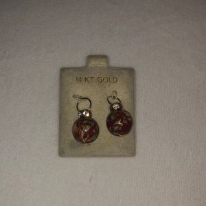 Painted Wooden Earrings w 14K Gold